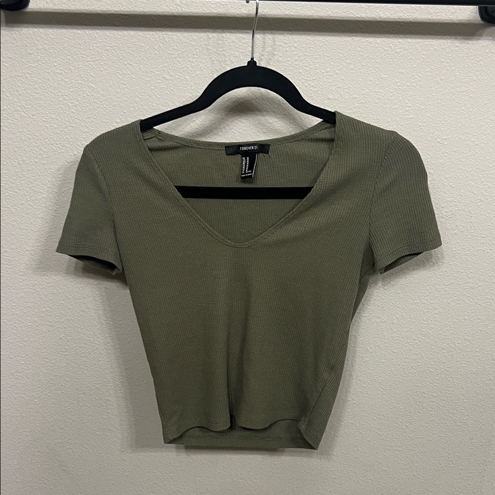 Forever 21 Khaki Ribbed Crop Top